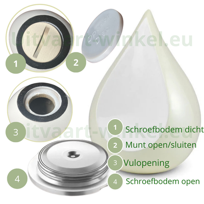 Teardrop urn – parelwit metaal