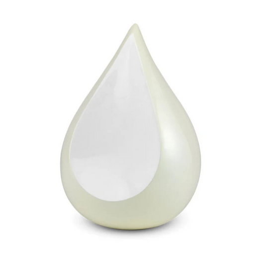 Teardrop urn – parelwit metaal